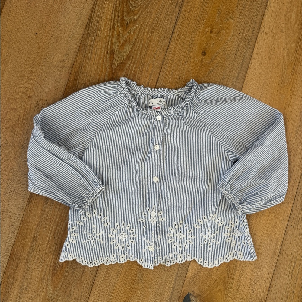 Zara Seersucker with Eyelet Long sleeve Girls shirt